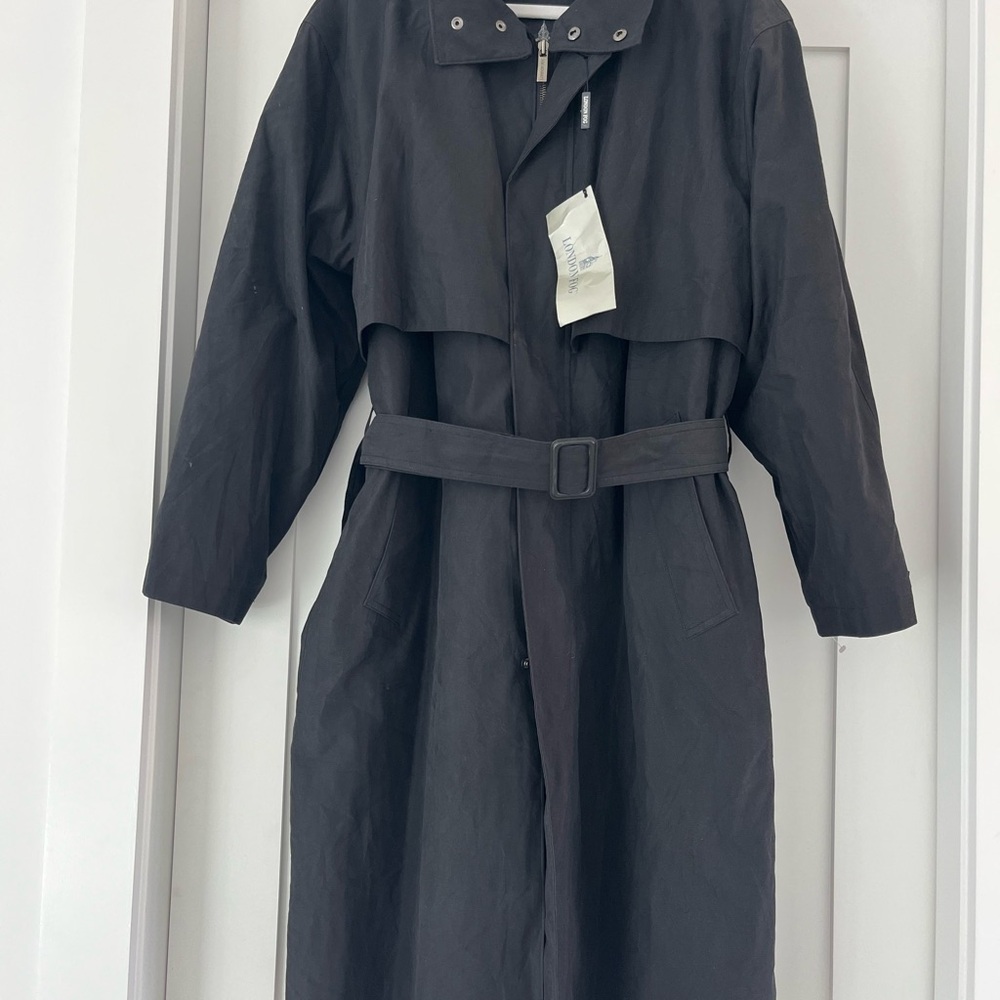 Vintage London Fog Charcoal Grey Trench Coat with Belt and Removable Liner